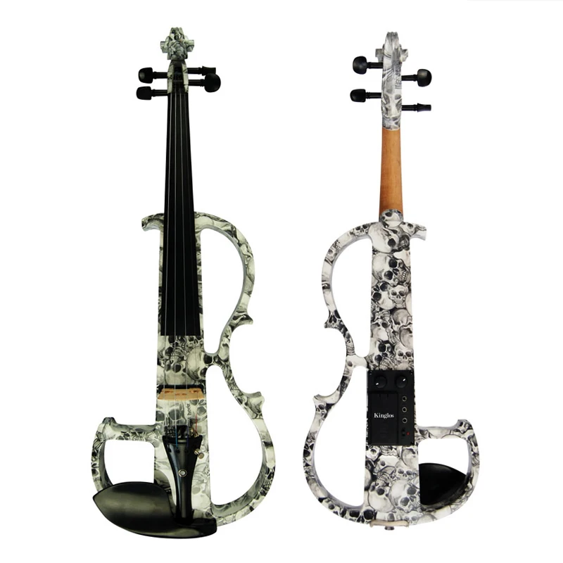 

Art Violin Full Size Skull Painted Solid Wood Silent Ebony Fittings Parts DSG-1312 Electric Violin