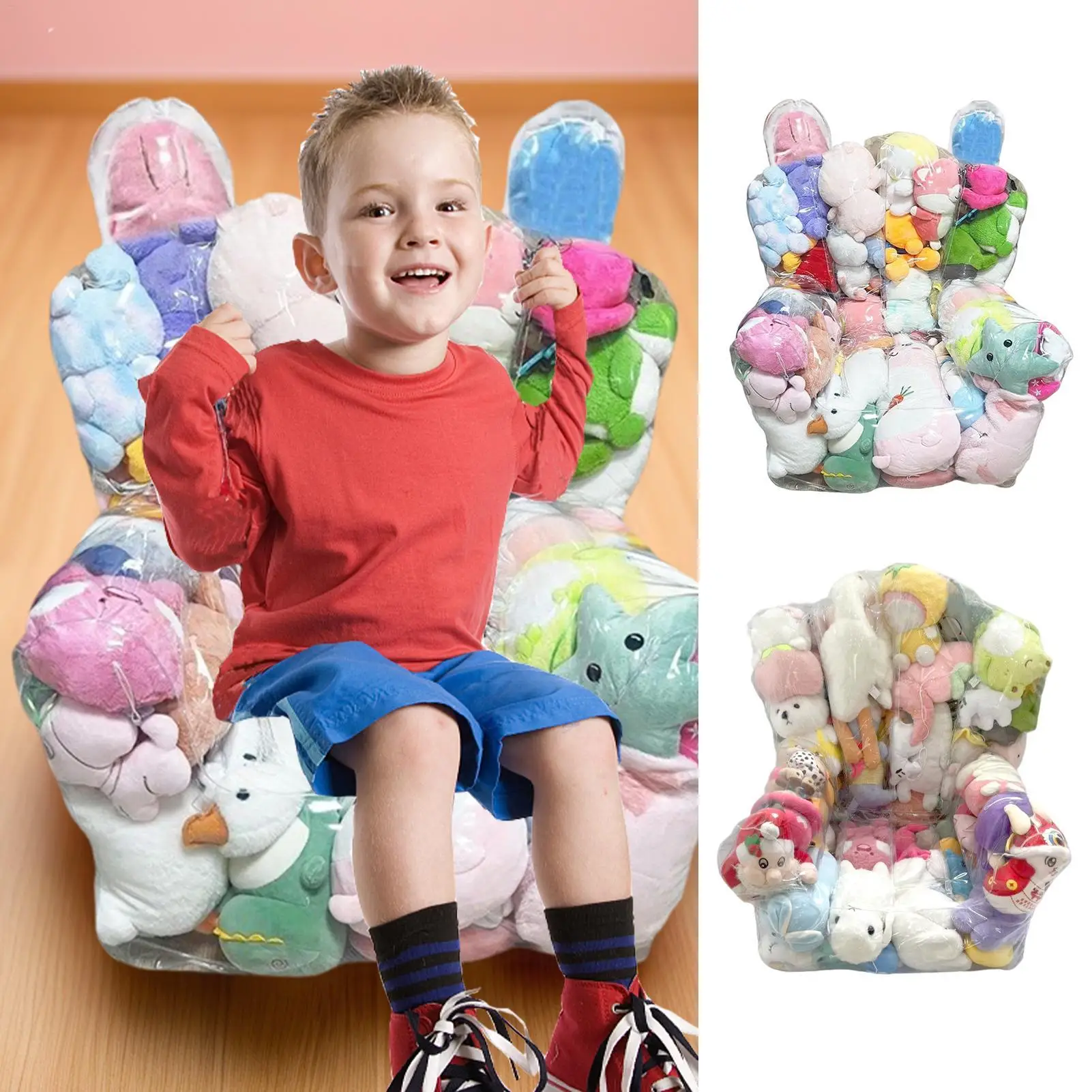 45x35x30cm/100x95x90cm PVC Stuffed Animal Bean Bag Storage Waterproof Stuffed Animal Bean Bag Cover Organizer(Not With Toys)