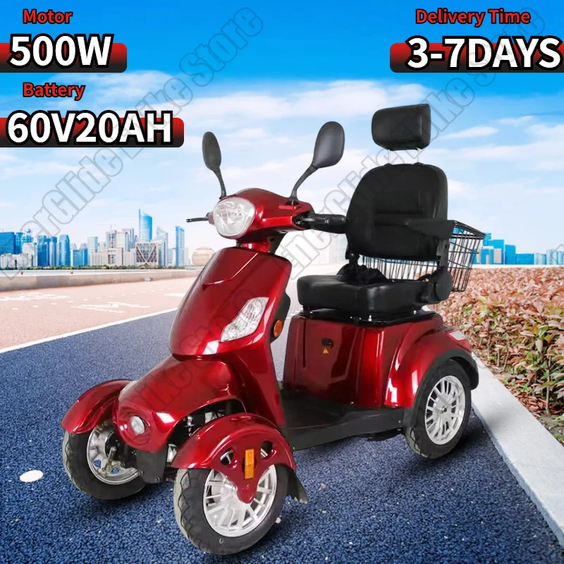 E-Scooter 500W Motor 60V20AH Lithium Battery Electric Four-wheeler Elderly Electric Scooter City Adult Snow Electric Motorcycle