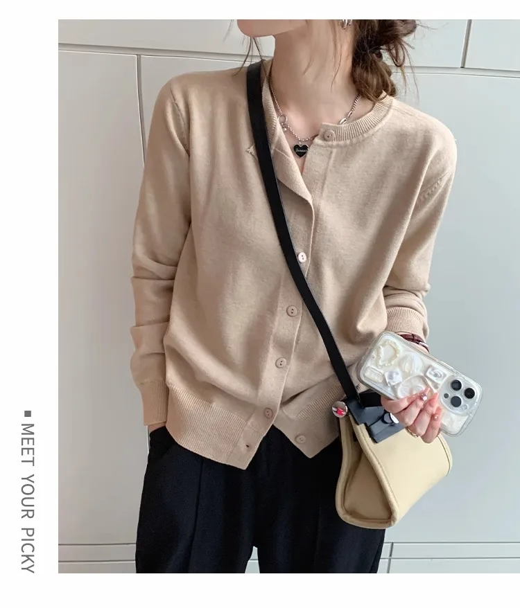2026 Women Cardigans Sweater Casual Warm Spring Summer O-neck Long Sleeve Single Breasted Slim Fashion Korean Knitwears Tops