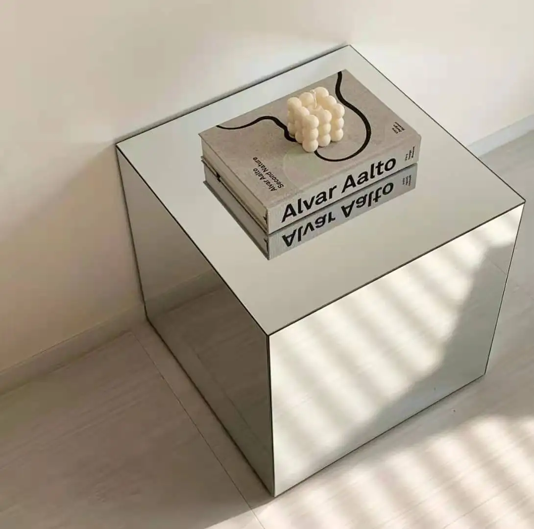 Minimalist square glass mirror coffee table bedside table blogger with the same photography props acrylic side table furniture