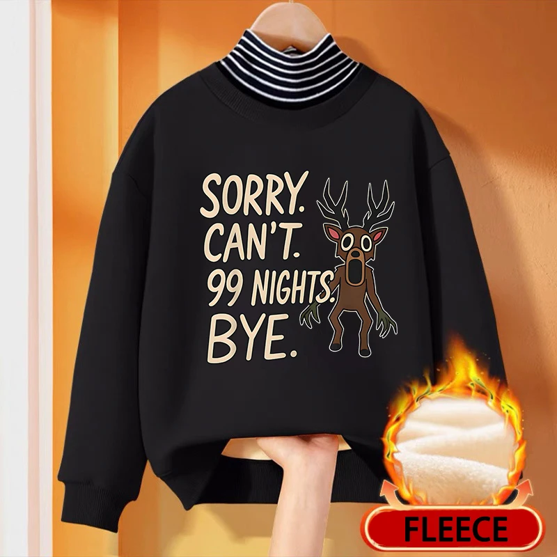 

99 Night in The Forest Child High Neck Sweatshirt Boys Winter Warm Clothing Cartoon Character Letter A-Z Fleece Lined Pullover