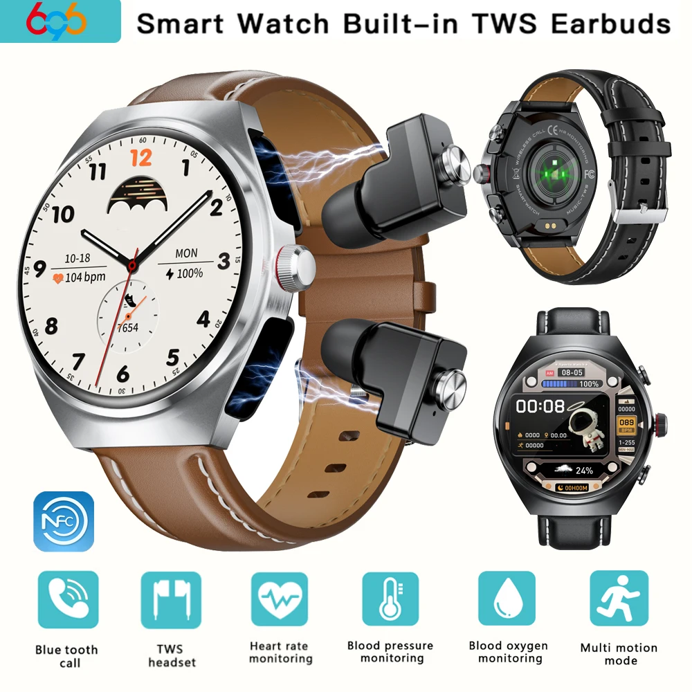 TWS Wireless Headset Smart Watch Sports Health Waterproof 2 In 1 Headphone Watches Blue Tooth Call Music Earphone Smartwatch