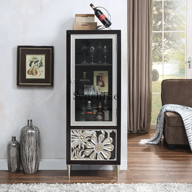 Against the wall Home restaurant Side cabinet European partition decorative cabinet Solid wood storage