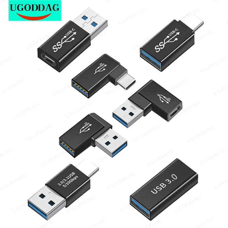 OTG 어댑터 USB 3.1 C 타입 암-USB 3.0 수 변환기, 10Gbps C 타입-USB 3.0 90 도 각도, USB C OTG 커넥터