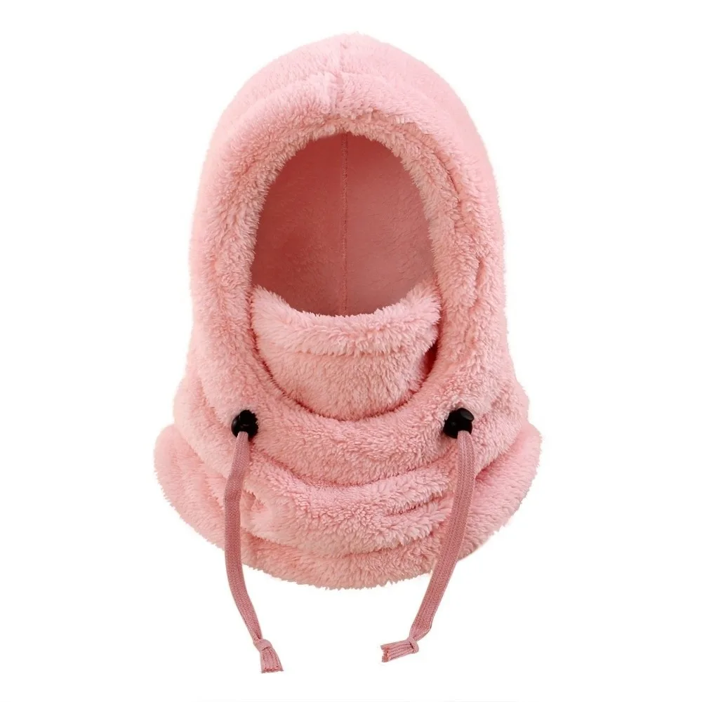 

Simple Solid Color Plush Balaclava Hat Keep Warm Thermal Children Windproof Cap Drawstring Hood Winter Ear Protection Cap Sports