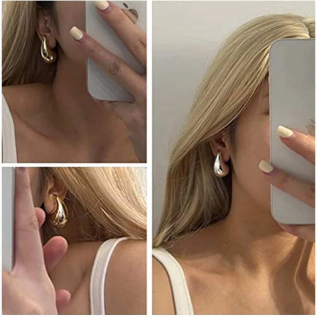 Stainless Steel Chunky Drop Earrings Lightweight Waterdrop Hollow Open Hoops For Woman Jewelry Wholesale 2023 Trendy