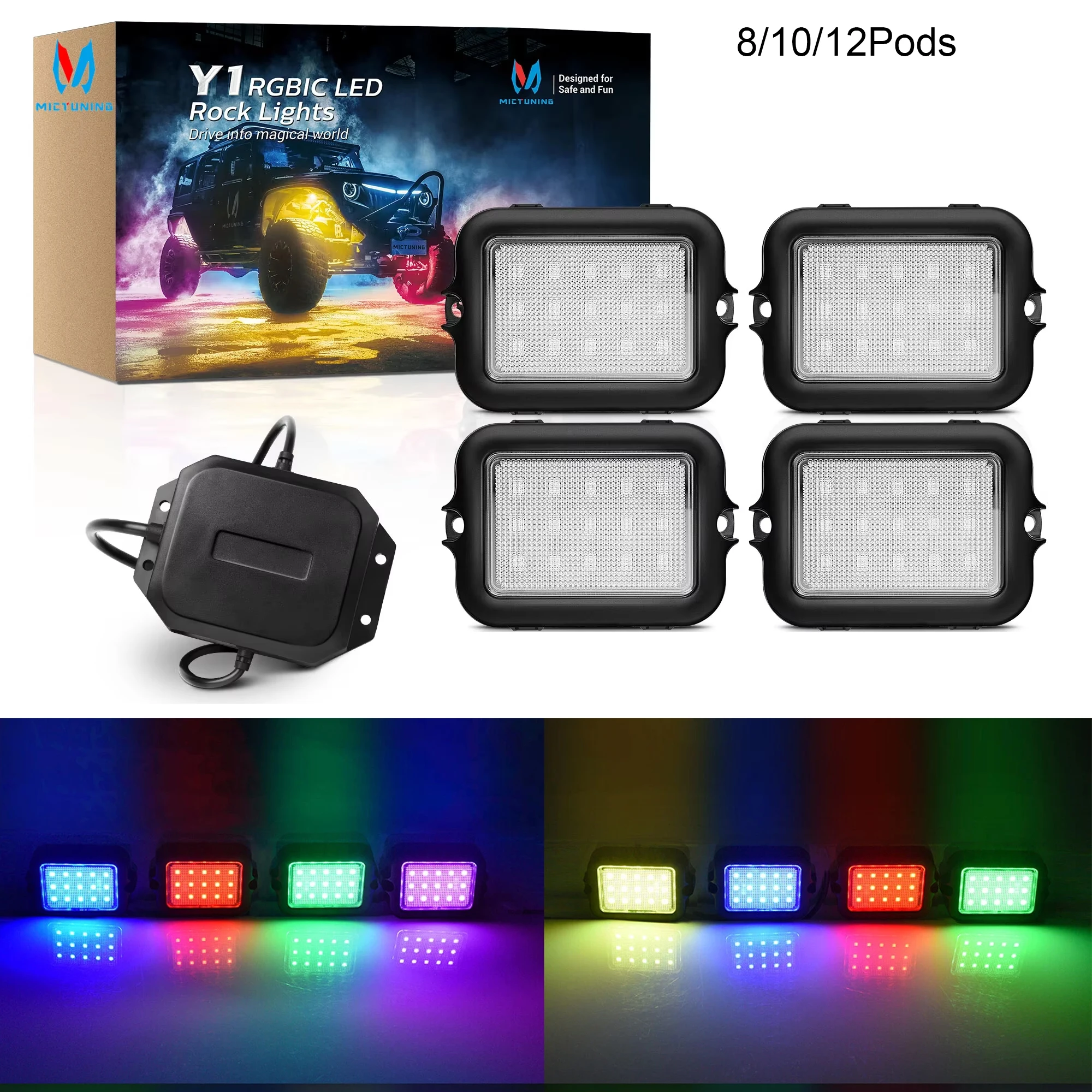 

MICTUNING 8/10Pods Y1 Extensible RGB + IC LED Rock Lights Kit Neon Underglow Lighting Kit with Wireless APP Control DIY Effect