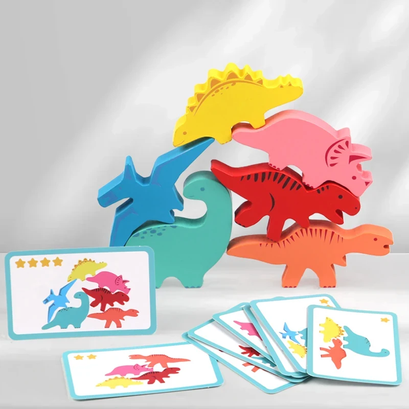

Wooden Motor Toys Dinosaur Stacking High Color Animal Stacking Block Balance Game Educational Fine Training For Children