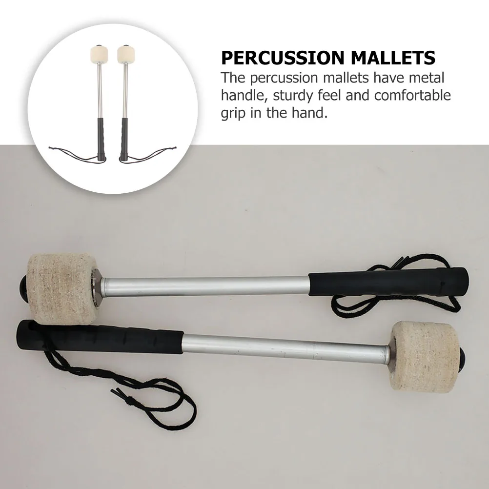 

2 Pcs Wool Felt Drum Mallets Accessories for Percussion Instruments Metal Handle Lightweight Bass Drumstick Sturdy