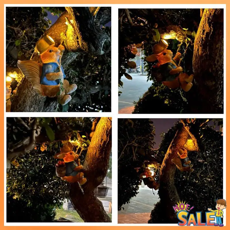 

AB68 Resin Animal Decorations Solar Lights Garden Bunny Squirrel Climbing Wall Hanging Garden Homestay Landscaping