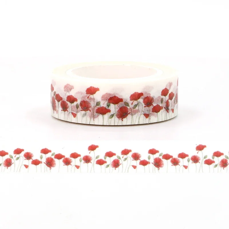 NEW 1PC 10M Decor Poppy Flowers Japanese Paper Washi Tape for Scrapbooking Journaling Adhesive Masking Tape Cute Papeleria