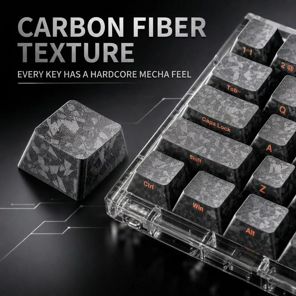 Gunmetal Grey Carbon Fiber Side-Printed Shine-Through Keycaps Set 119 Keys Cherry Profile Custom Key Caps For Gaming Keyboard