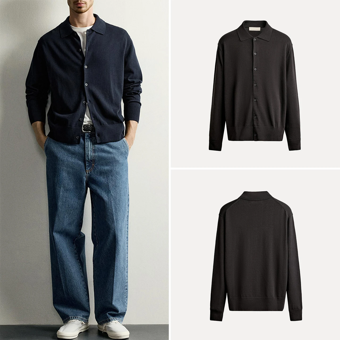 Men's Fashion Slim Fit Long Sleeve Cardigan Collared Open Front Two Tone Straight Leg Knitwear Casual Style Windproof Autumn ...