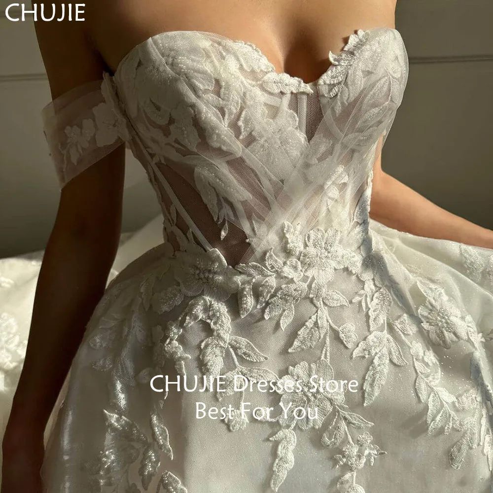 화이트 레이스 아플리케 브라이덜 가운 클래식 오프숄더 웨딩 드레스 여성 우아한 맞춤형 신부 드레스 베스티도 데 노비아