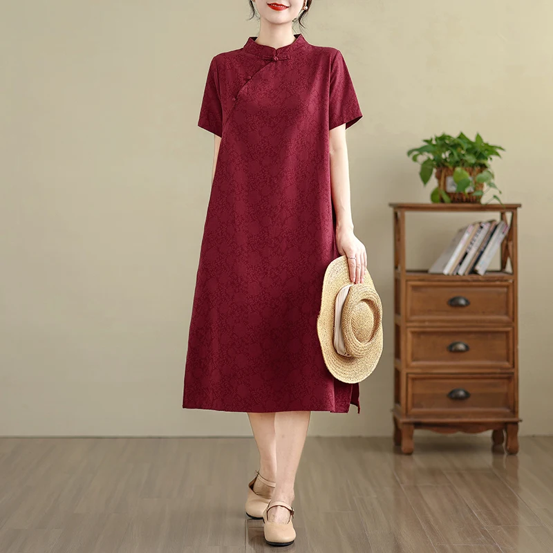 

Китайский Sle в стиле ретро, свободная хлопково-льняная юбка миди с цветочной вышивкой, женская этническая юбка длиной до колена с высокой талией, тонкая модель