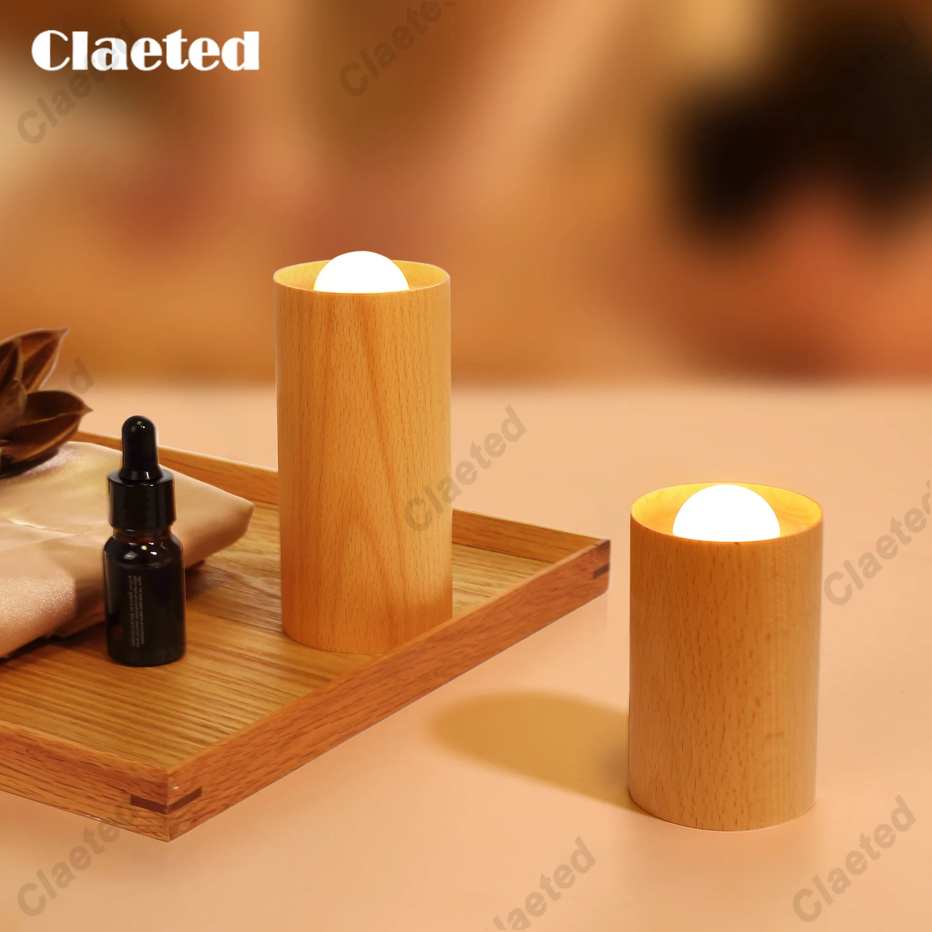 Minimalist Wooden Candle Lamp USB Rechargeable Airflow Control Lights Home Decoration Ornaments Bedroom LED Bedside Night Light