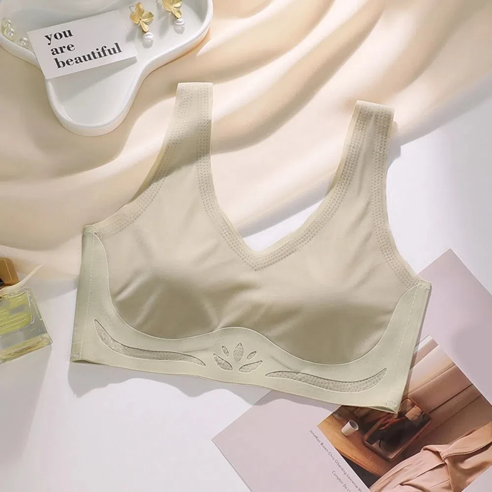 Moda gelo seda sem fio profundo v sutiã close-fitting push up sutiã para mulheres copo fino roupa interior meninas sutiã sem costura yoga