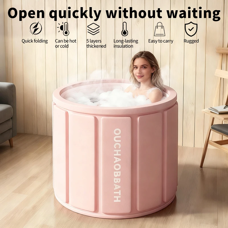 Luxury Pink PVC Inflatable Round Pop Bath Tub 70cm 250L Capacity Foldable Instant Portable Home Spa for Relaxation Romantic Soak