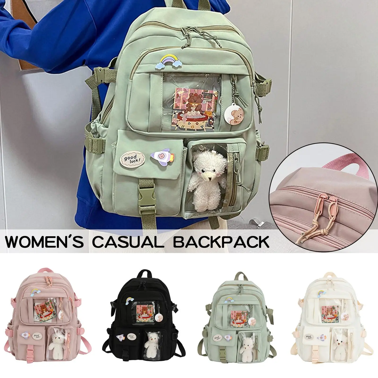 Rucksack Kawaii Rucksack Wasserdichte Multi-Tasche Nylon Schule Rucksack Für Mädchen Schule Nette Laptop Buch Pack Rucksack A2P3
