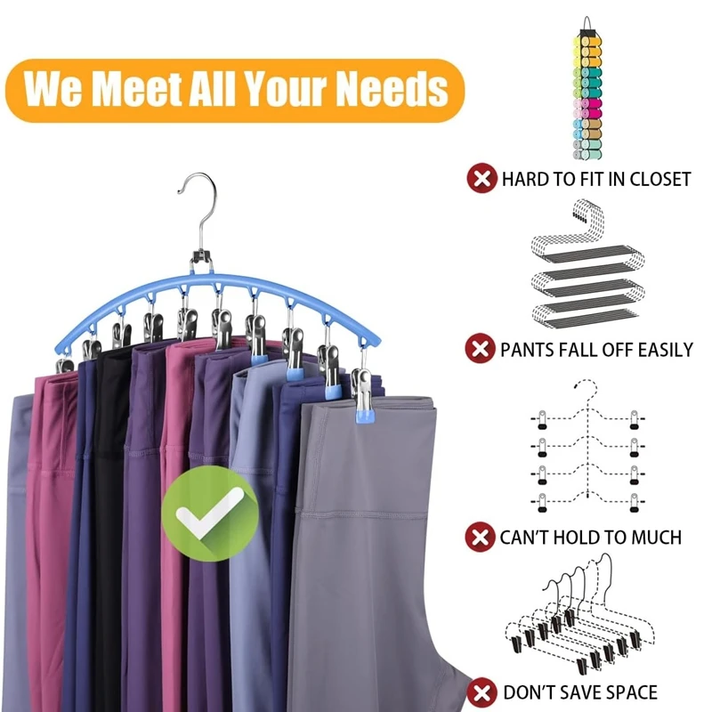 Legging Organizer Swivelable Metal Pants Hangers For Closet, Space Saving Closet Organizer Grey