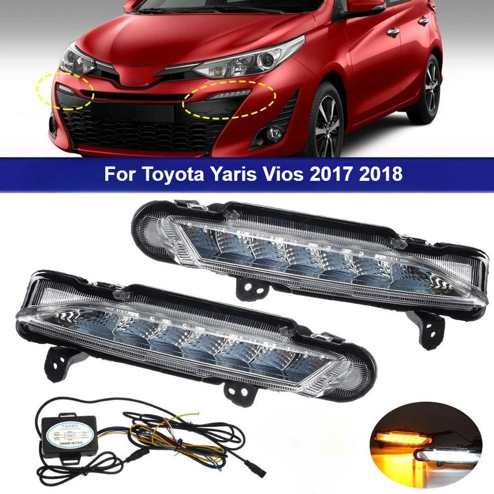 For Toyota Yaris Vios 2017 2018 Front Fog Lamp Led Daytime Running Light Dymanic Turn Signal Modification Accessories