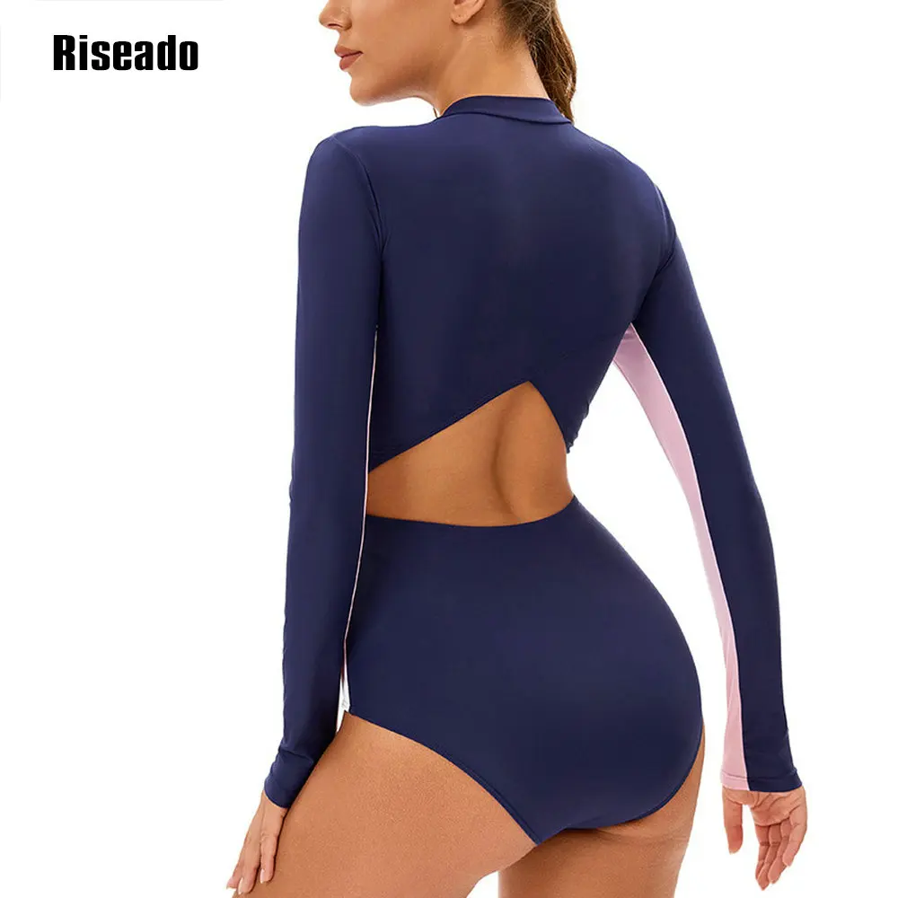 New Trend Women's One Piece Swimsuits Long Sleeve Rash Guard UV Protection Surfing Cut Out Swimsuit Plus Size 3XL