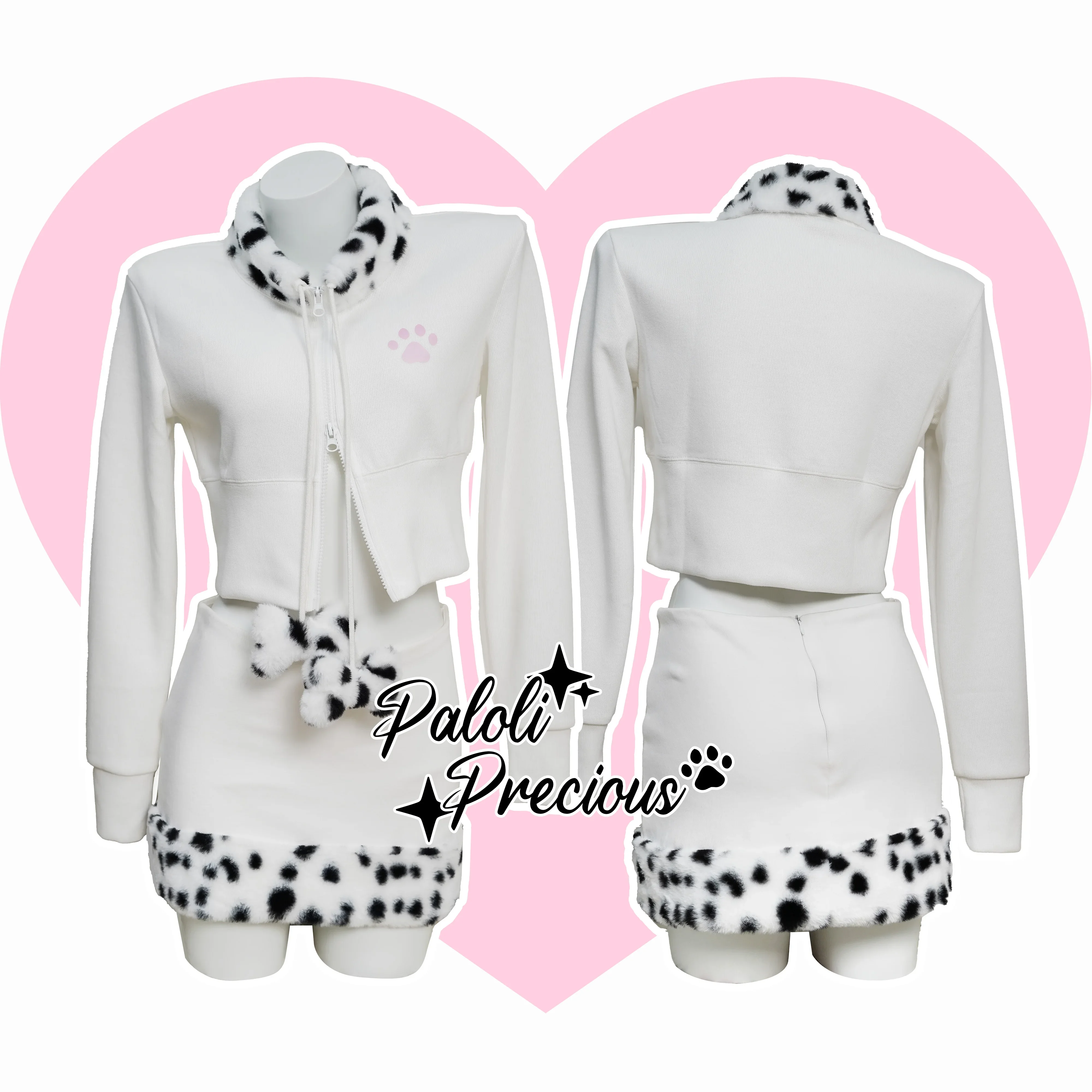 

Womens Y2k Aesthetic Zipper Little Spotted Dog Hoodie Sweatshirt Long Sleeve Hoodie and Furry Skirt Suit Cute Outwear Cosplay