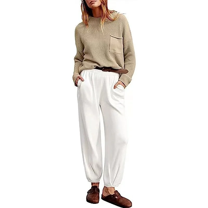 Women Long Sleeve Knit Top and Jogger Pants Matching Set Casual Lounge Suit