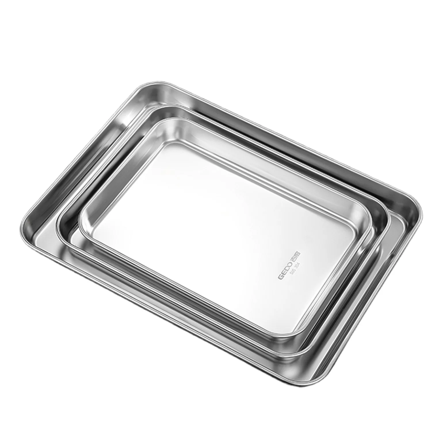 

LFGB Certification Pure 304 Stainless Steel Baking Tray Fall Resistant Rectangle Plate 27~37.5cm Diagonal Length Steaming Dish