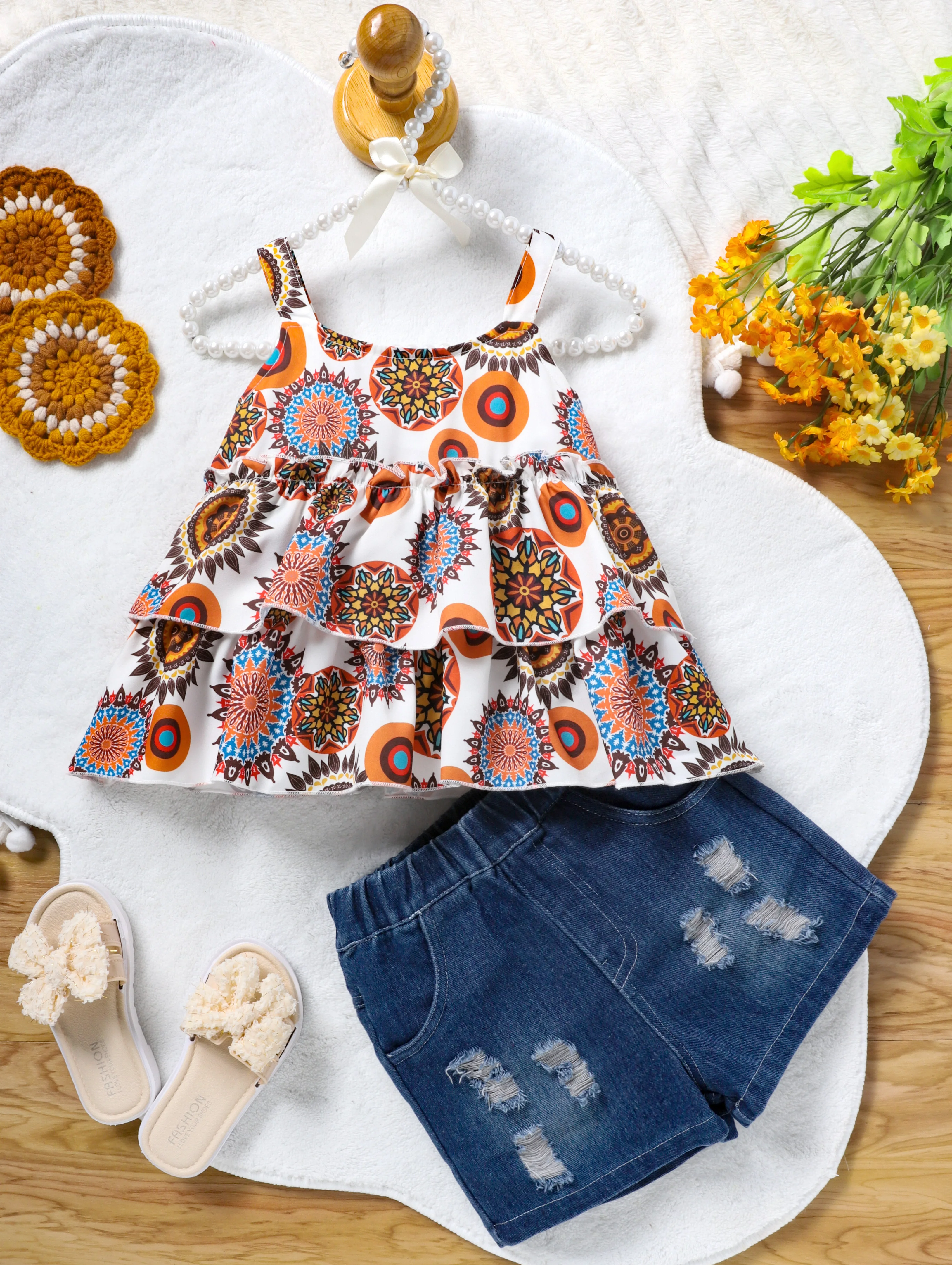 

Летние повседневные топы и шорты на бретелях для девочек, комплект из двух предметов, детская одежда, наряд для маленьких девочек