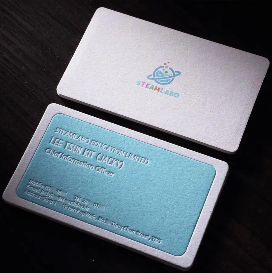 500pcs Custom 360gsm Special Paper With Letterpress Or Deboossed LOGO Business Card Printing