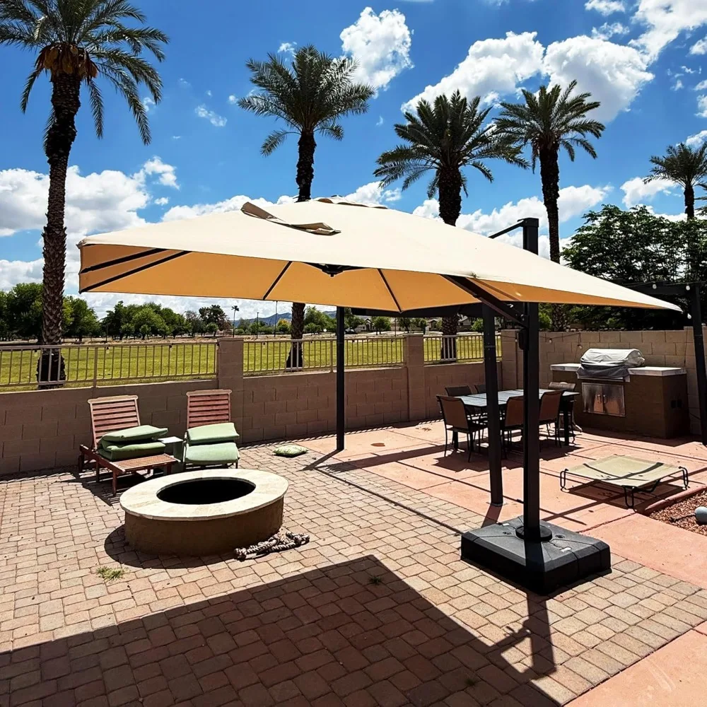 

Patio Umbrellas Bases, 10ft Patio Square Large Outdoor Windproof Offset Umbrella, 360° Rotation Cantilever Garden Deck Backyard