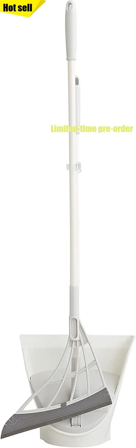 

Grey One Click Smart Dustpan And Silicone Broom Squeegee Set Sweeps Dust Pet Hair Liquids Cleans Indoor Smooth Floors Rugs Windo