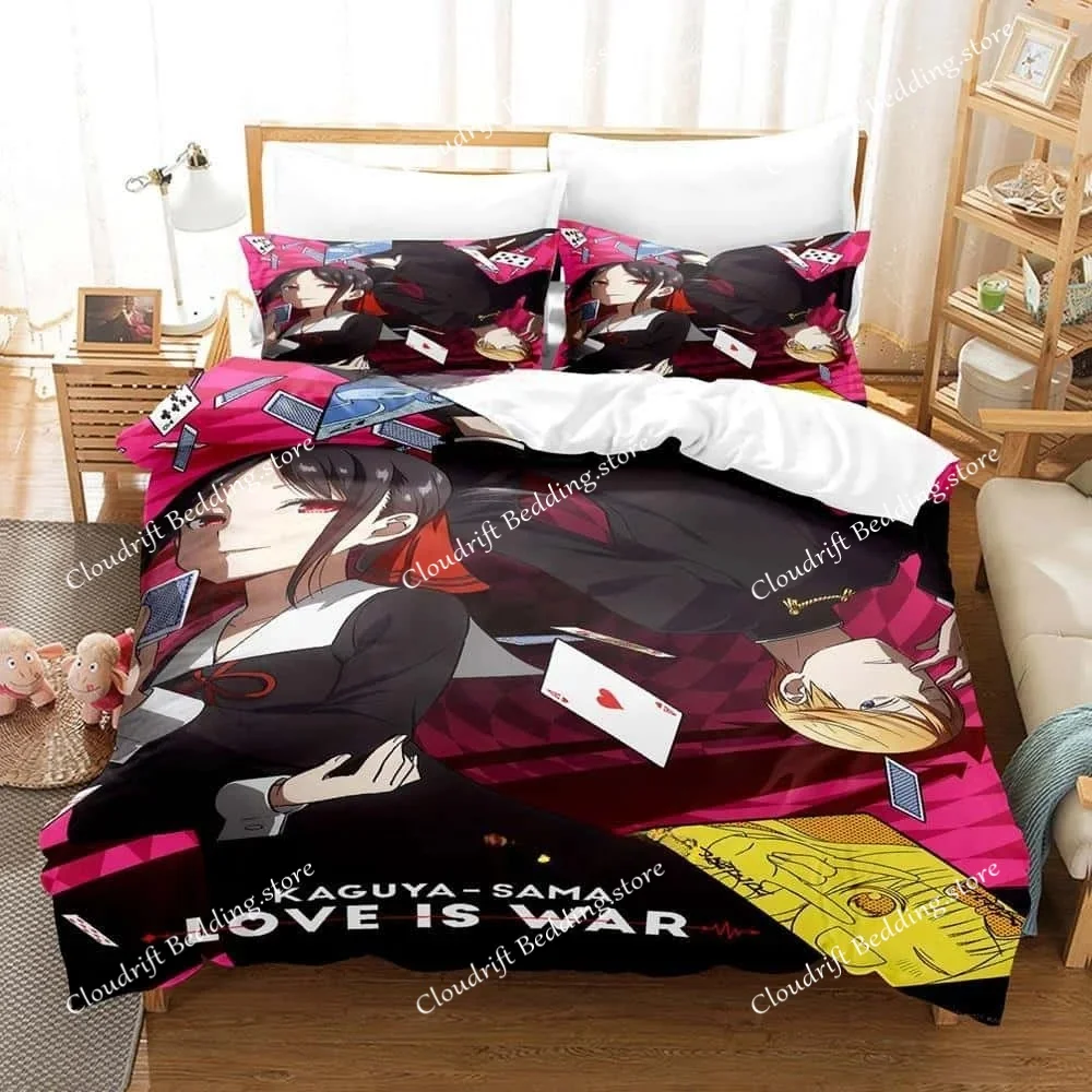 Kaguya-sama Love Is War Bedding Set Cartoon Anime Set Adult Kid Bedroom Duvetcover Sets 3d Print Anime Kawaii Girls
