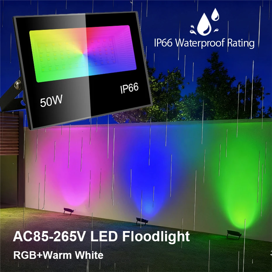 

Светодиодный прожектор RGB с отражателем, 110В/220В, водонепроницаемый, 30Вт/50Вт/80Вт, RGBWW, уличный светильник для наружного освещения и декоративного оформления