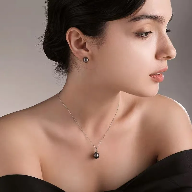 Geniune Sea Water Black Tahitian Pearl Pendant Women,925 Sterling Silver Pearl Necklace Girls Mother Wife Birthday Gift