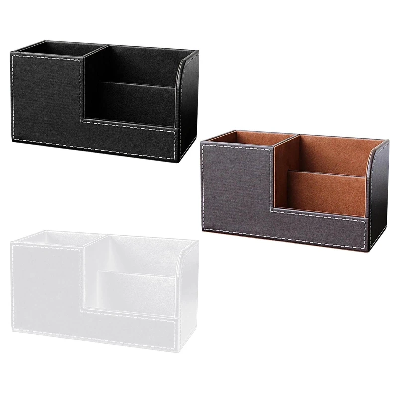 Office Desktop Leather Cosmetics Jewelry Storage Sorter 3 Compartments D5QC