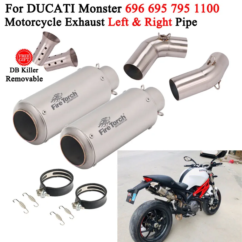 

For Ducati Monster 659 696 695 795 1100 For Hypermotard 796 Motorcycle Left／Right Exhaust Tube 51mm Motocross Muffler DB Killer