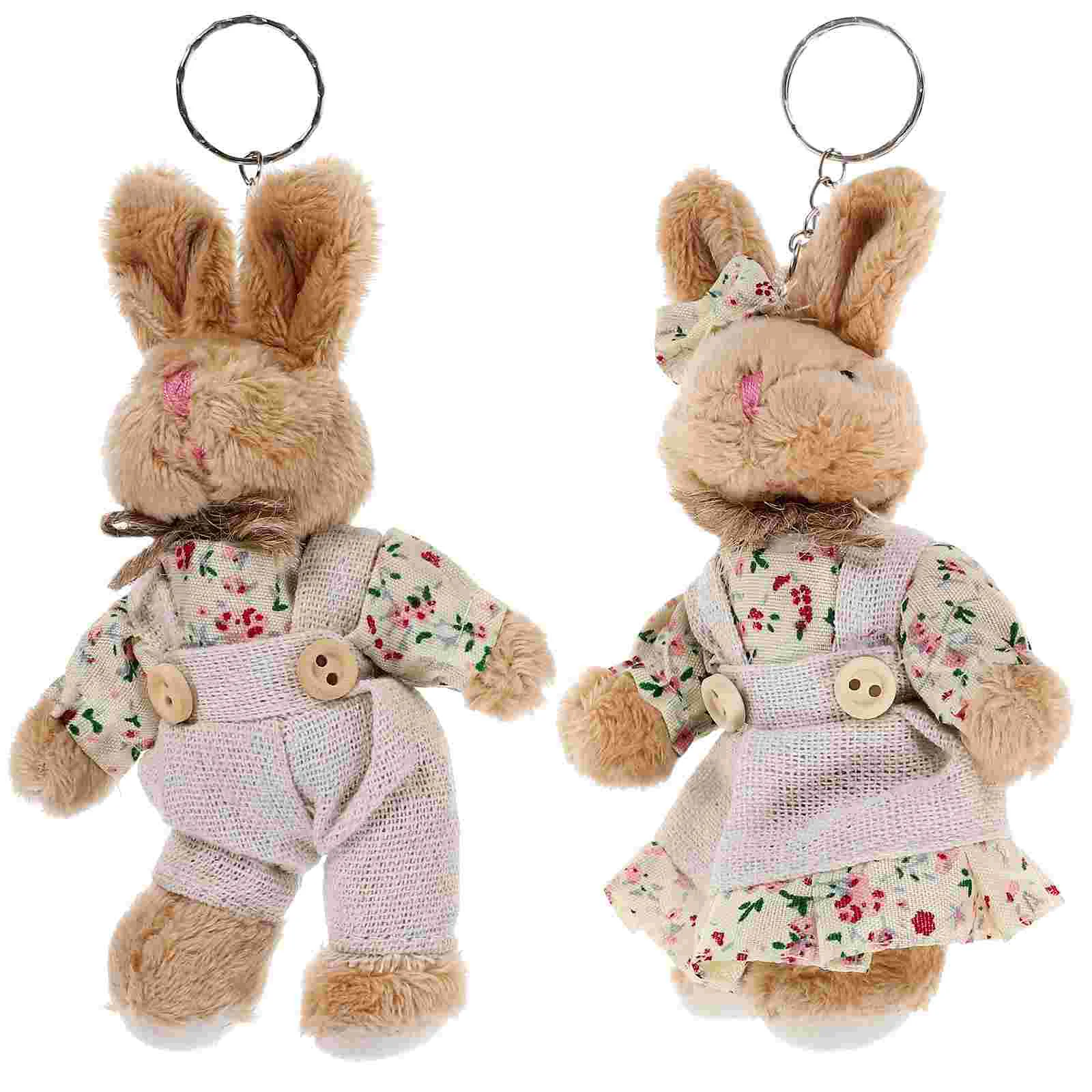 2 Pcs Rabbit Keychain Sturdy Plush Calico Fine Craftsmanship Fabric Decoration Pendant Lovely Gift