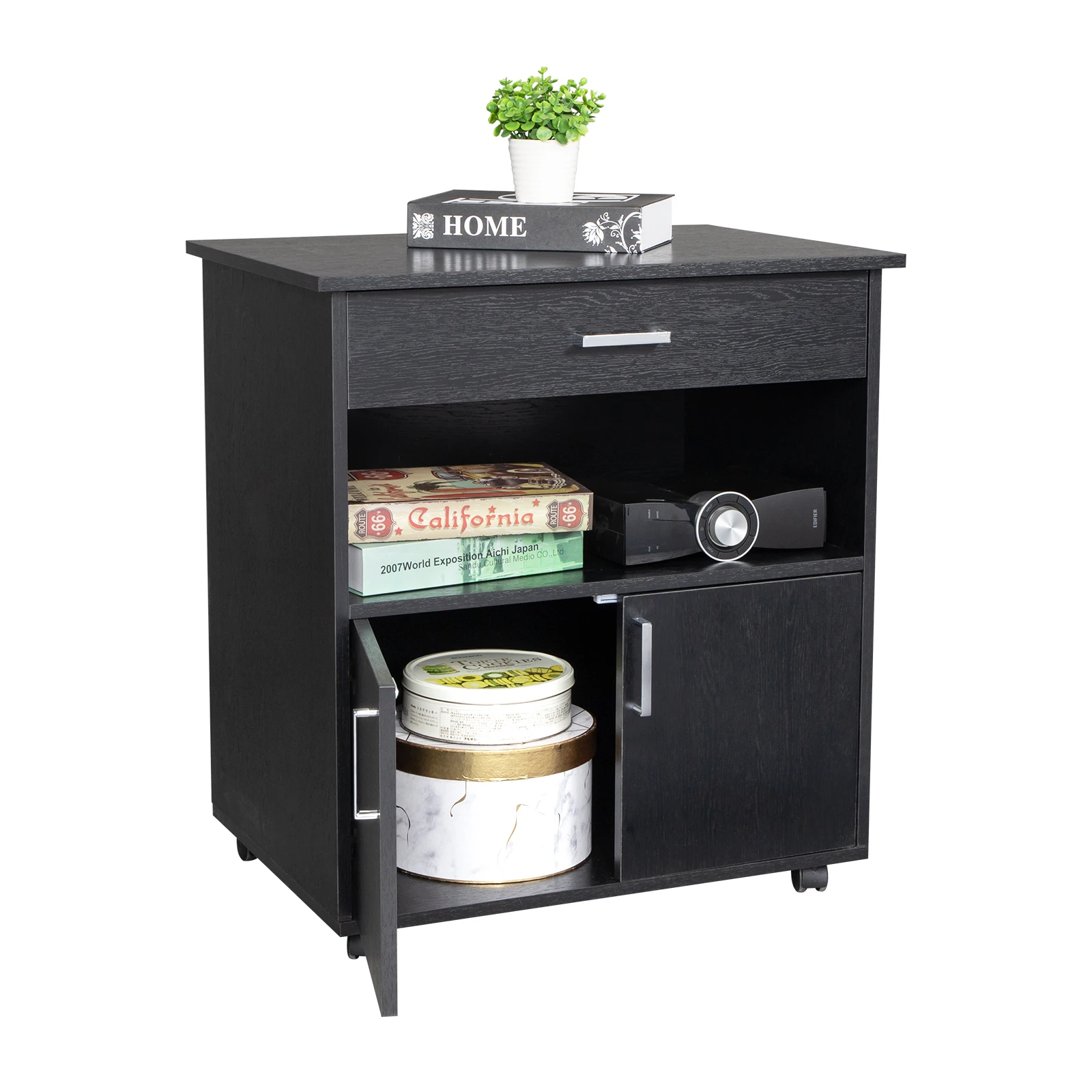 TOne Drawer One Layer Frame Double Doors MDF And PVC Wooden Filing Cabinet Black