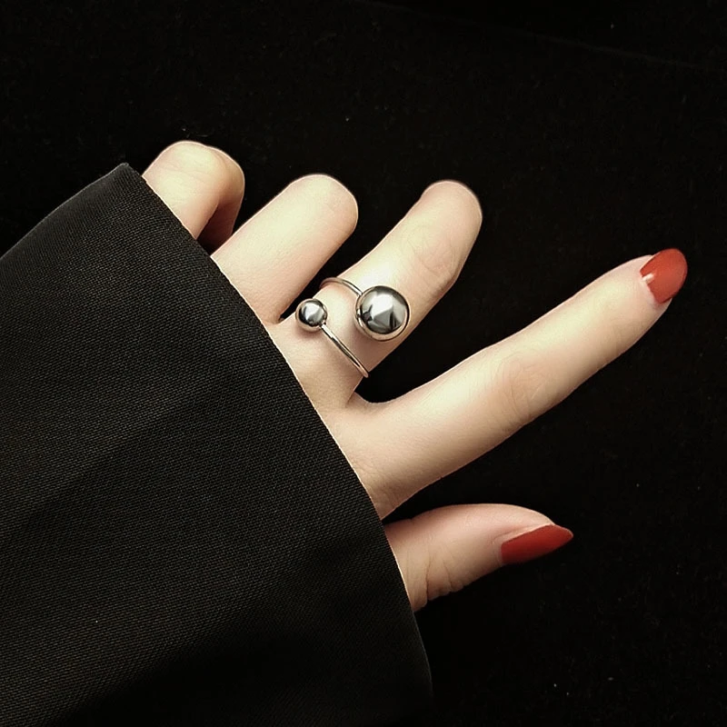 316L Stainless Steel Fashion Fine Fine Jewelry Punk Style Minimalism Adjustable Size Double Spherome Rings For Women