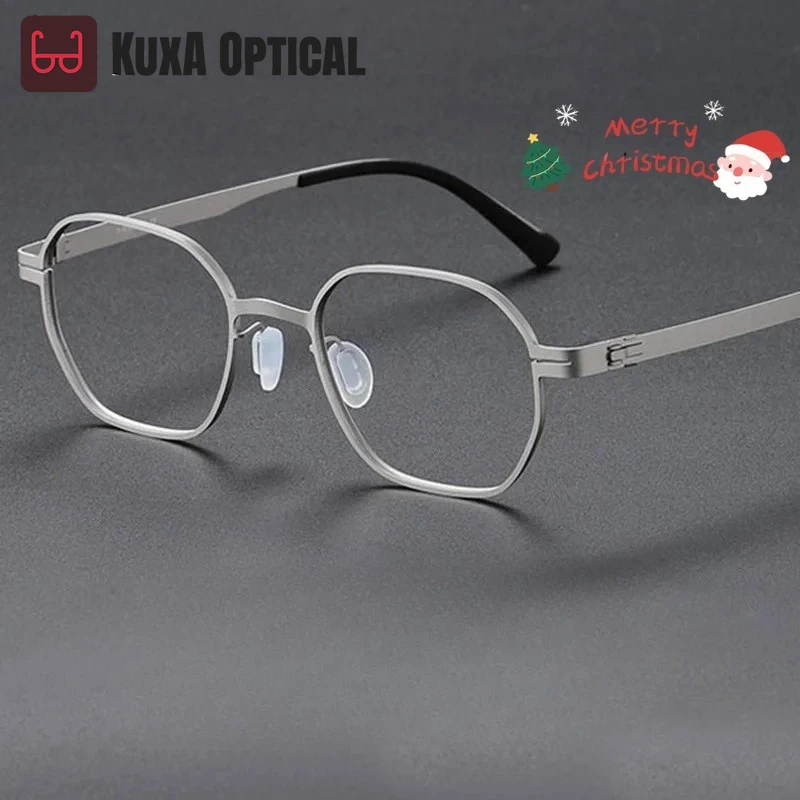 

KUXA Сверхлегкая и удобная титановая оправа для оптических очков Бесвинтовая конструкция Многоугольная оправа для очков для мужчин