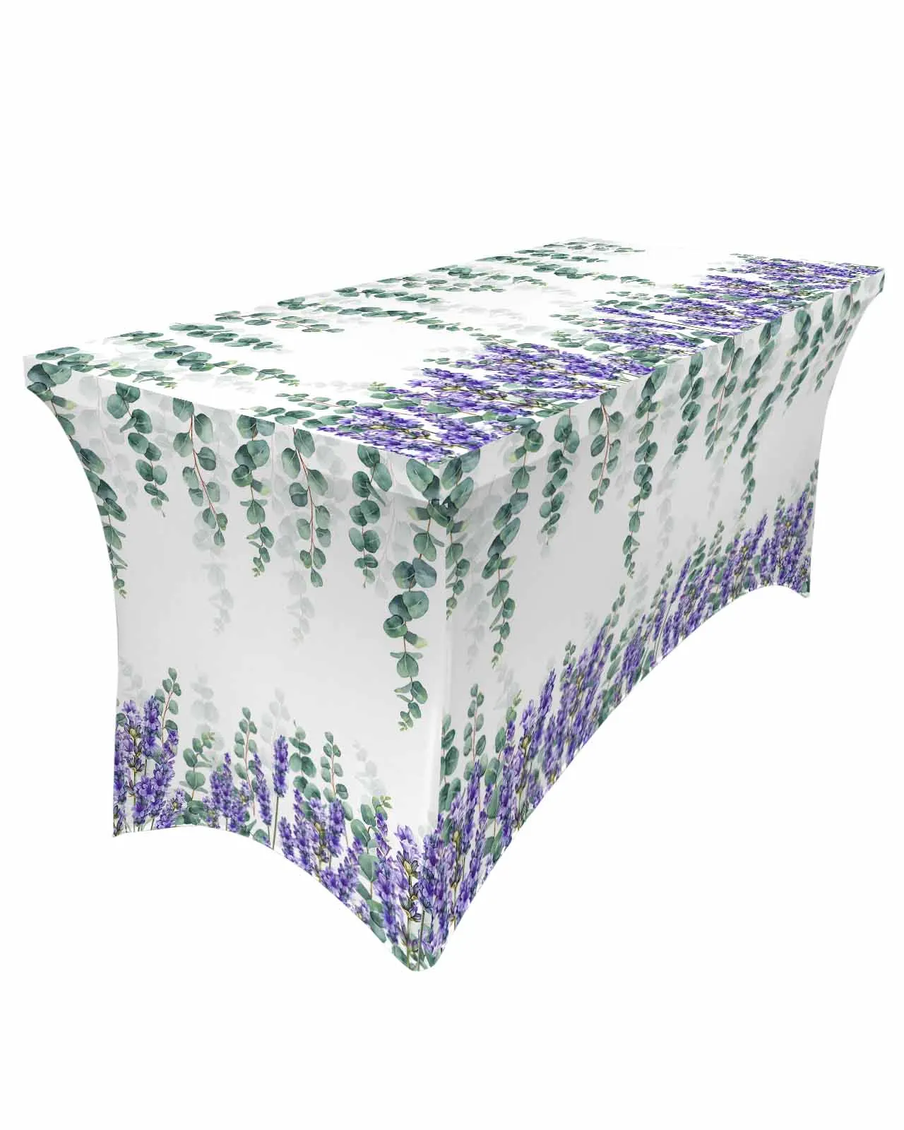 Eucalyptus Leaves Lavender Flower Plant Elastic Table Skirt Wedding Birthday Table Decoration Table Skirt Tablecloth for Party