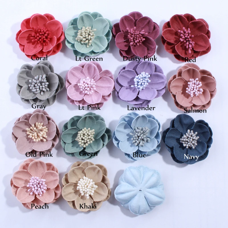 10PCS 5CM New Artificial Felt Fabric Flowers With Stamen For Wedding Invitation chic Fake Flower For Home Dress Decoration