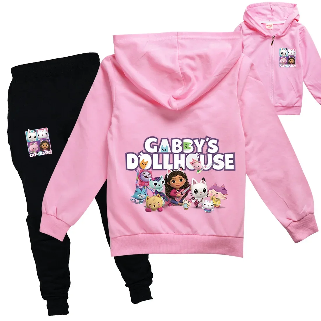 Gabys Dollhouse Clothes Kids Gabby Chat Hoodie Girls Spring Autumn Outfits Kids Long Sleeve Zipper Jacket Jogging Pants 2pcs Set