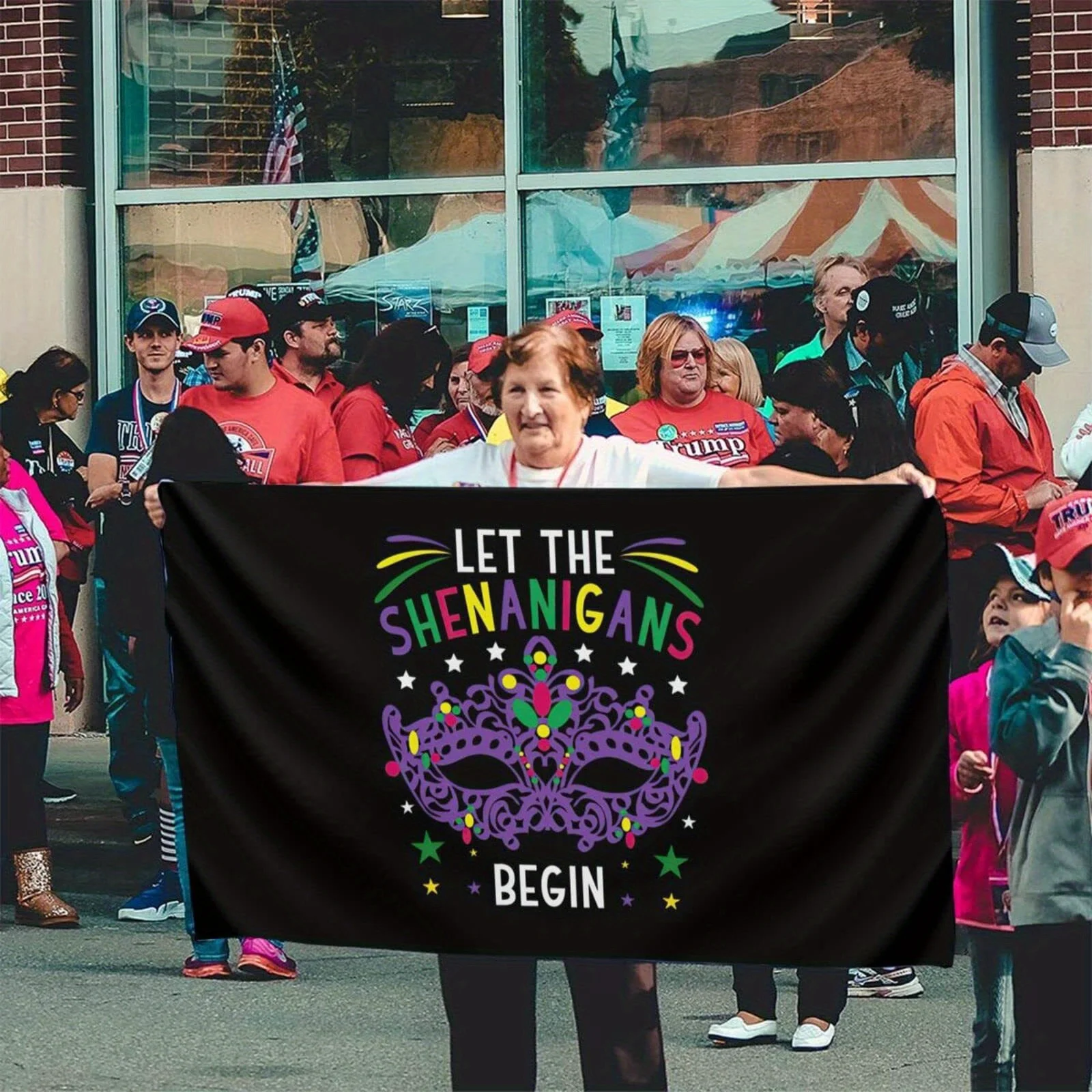 Let the Shenanigans Begin Mardi Gras Mask Outdoor Flag Garden Home Decor Banner