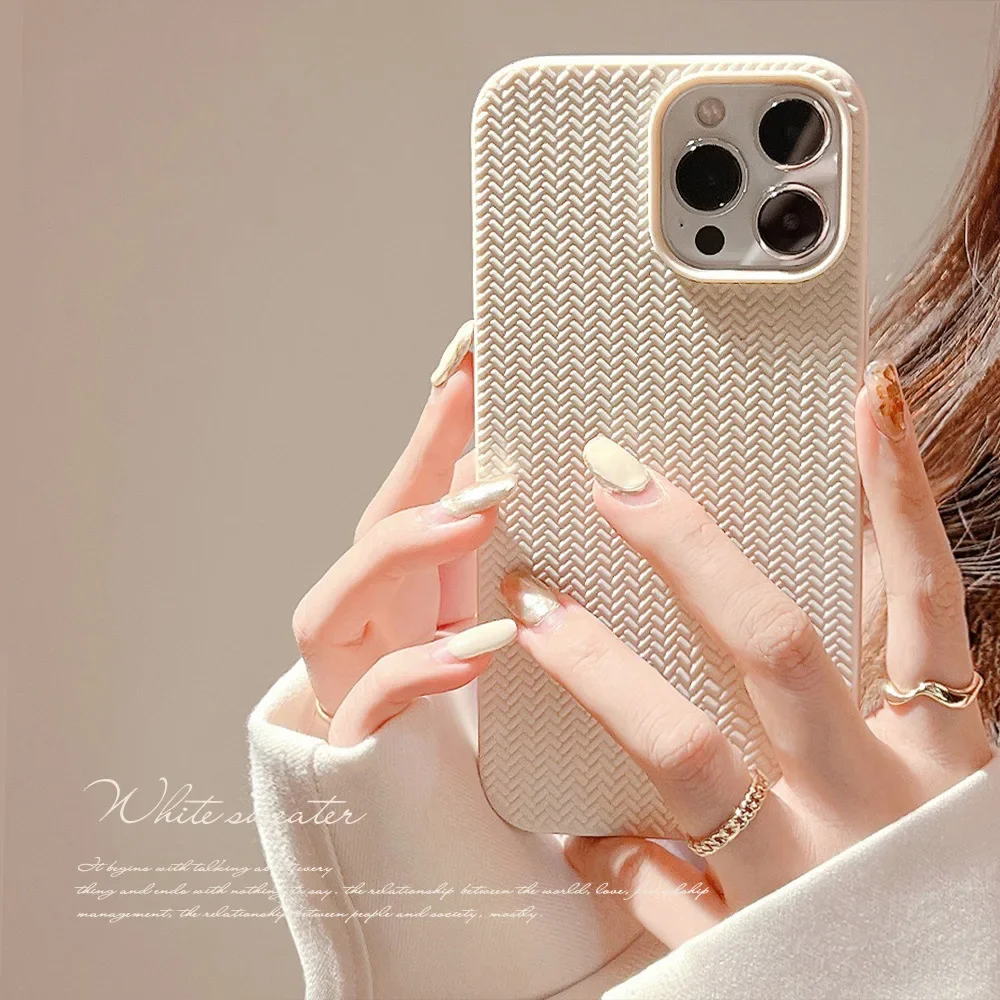 Retro Knit Sweater Autumn winter Stripes lady woman Phone case For iPhone 16 15 14 13 11 12 Pro Max Xr 16 Plus case cute Cover