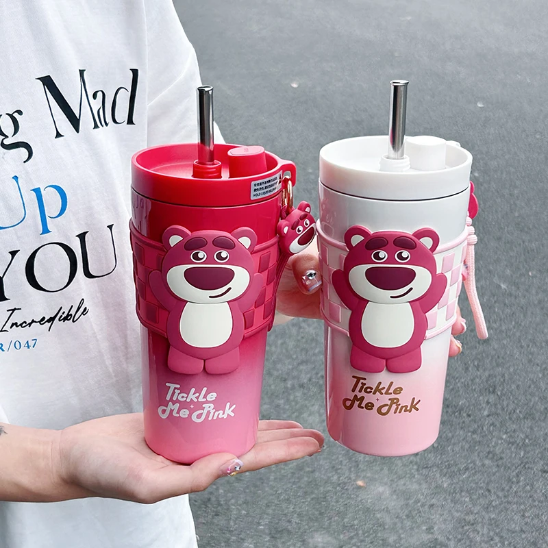

2024 New Strawberry Bear Insulated Cold Cup 650ml Anime Theme Portable Straw Cup Stainless Cartoon Fashion Cute Practical Gift