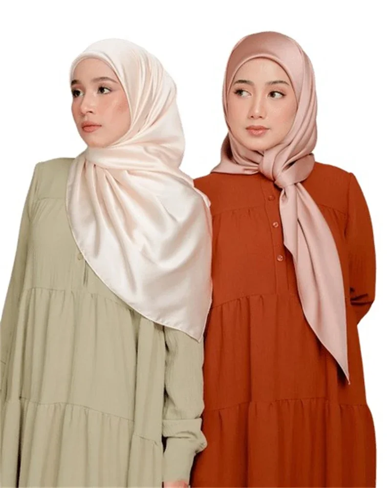 90*90cm Hijab-Schal aus massiver Seide für Frauen Quadratisches Halstuch Satin Stirnband Medina Seide Hijabs Haars chals weibliche Luxus schals